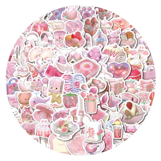 สีชมพู 3D สติกเกอร์ 100PCS น่ารักที่มีสีสันไวนิล Decals สติกเกอร์กันน้ําสําหรับเคสโทรศัพท์แล็ปท็อปกระเป๋าเดินทางเด็กของขวัญ