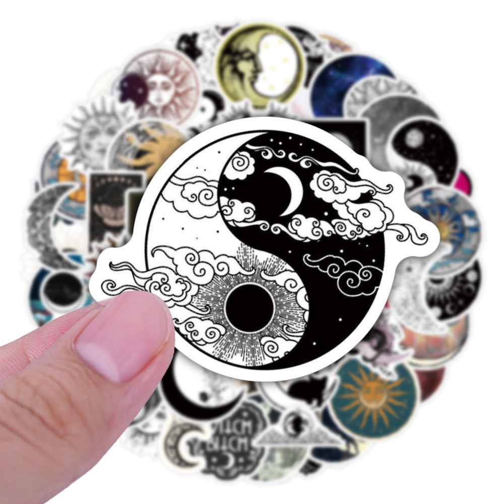 พร้อมส่ง Camping Travel sticker sun moon ดวงอาทิตย์ ดวงจันทร์ sticker สติกเกอร์กันน้ำรูปแบบที่แตกต่างกัน 60ชิ้น