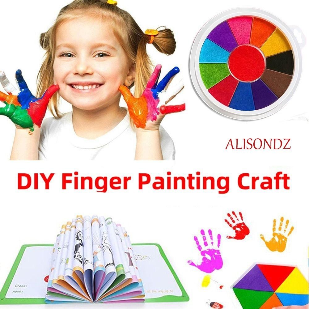Alisondz DIY แผ่นหมึกวาดภาพ ระบายสีนิ้วมือ ใส ปั๊มลายนิ้วมือ หมึกแพด สร้างสรรค์ แห้งเร็ว ปลอดสารพิษ กราฟฟิตี อิงค์แพด อนุบาล