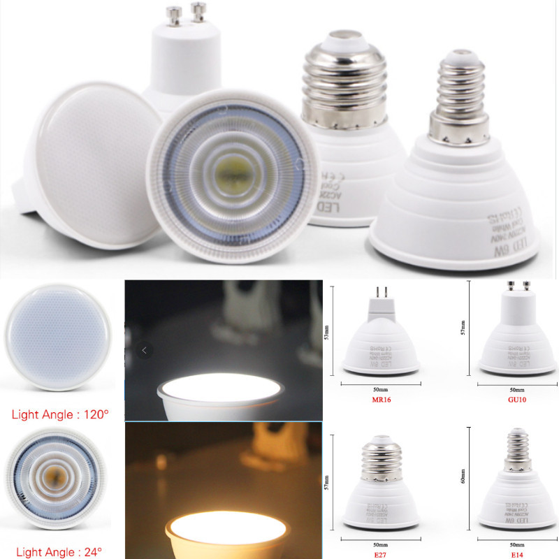 Bzstb หลอดไฟสปอตไลท์ led COB E27 E14 GU10 MR16 6W 220V 230V 240V อลูมิเนียม คุณภาพสูง