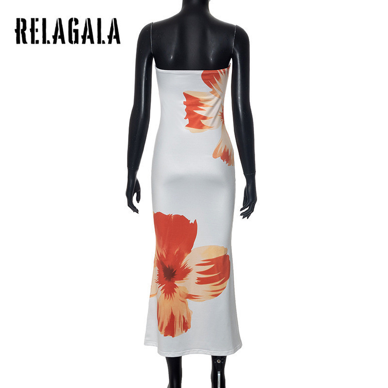 RelaGala Womens New Fashion Casual Simple Print Slim Fit Holiday Off Shoulder Dress — صورة 7