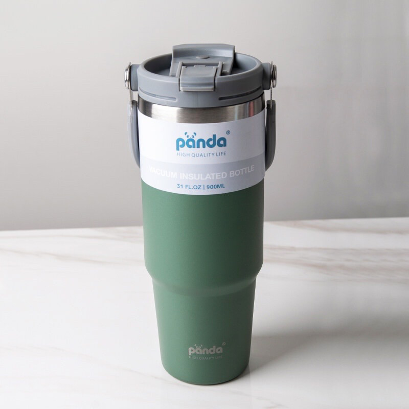 แก้วเก็บเย็น PANDA พร้อมส่ง 900ml แก้วเก็บความเย็น สแตนเลส304 แบบใหม่มีที่จับ หูหิ้ว แก้วสแตนเลส ขวด