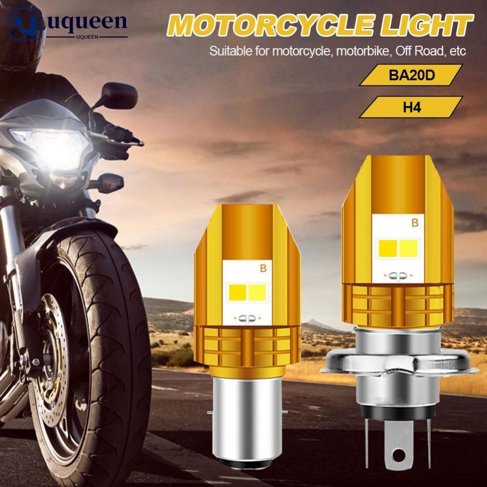Uqueen หลอดไฟหน้ารถจักรยานยนต์ LED H6 BA20D H4 12V S8X8 สีขาว และสีเหลือง