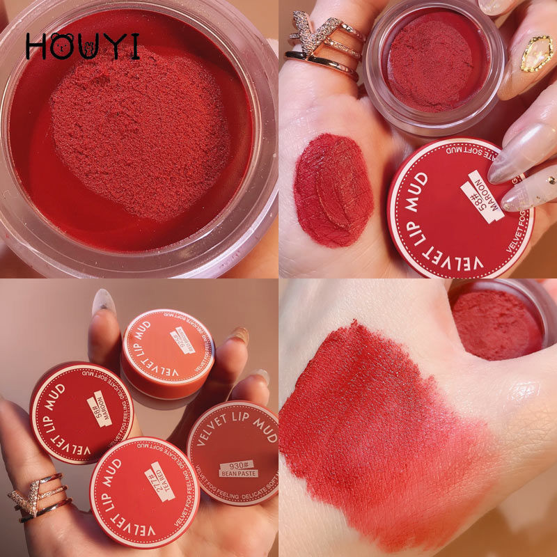 4 สีกระป๋อง Matte Misty Lip Mud ติดทนนานไม่ซีดจาง Mousse Velvet Blush Smoothing No-stick Cup Lip Glaze