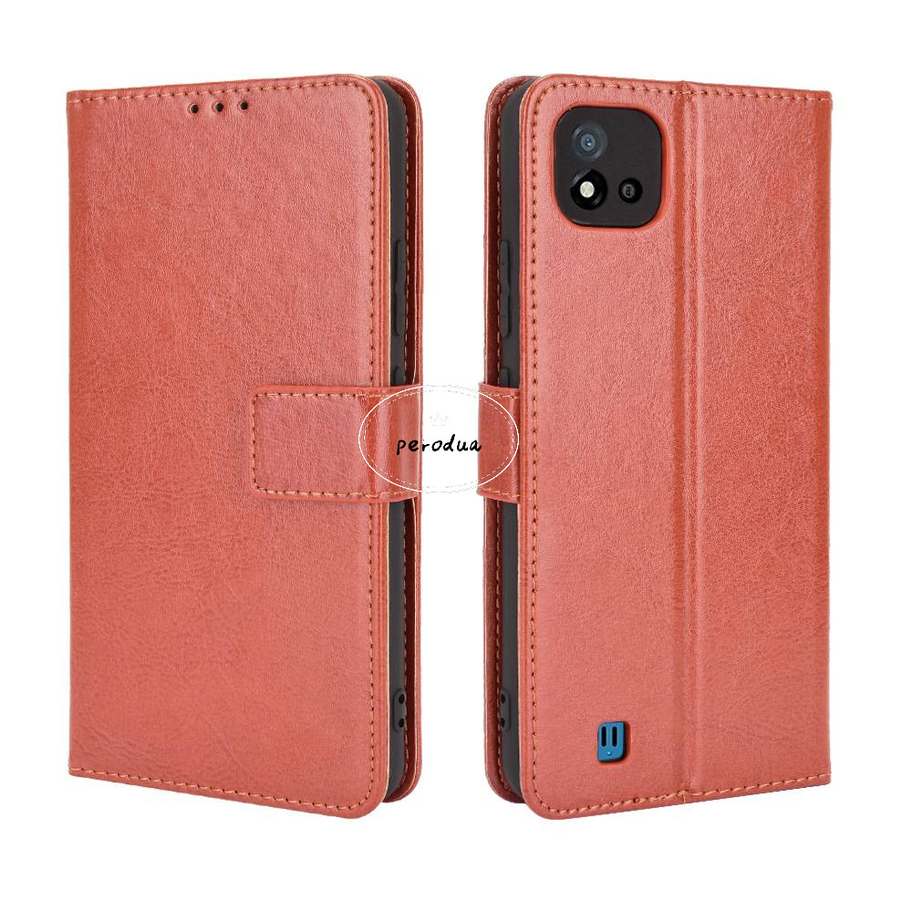 เคสโทรศัพท์หนัง PU ฝาพับ พร้อมช่องใส่บัตร และขาตั้ง สําหรับ Realme C11 Realme C11 Realme C11 2021 20