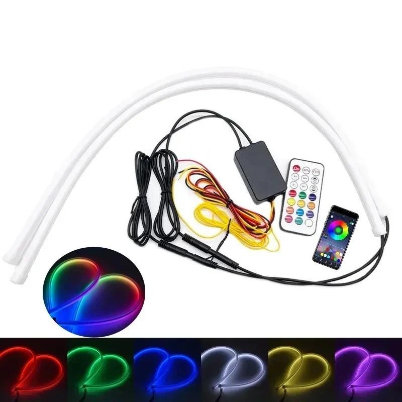 แถบไฟเลี้ยว LED 12V DRL RGB ควบคุมผ่านแอพ สําหรับติดรถยนต์
