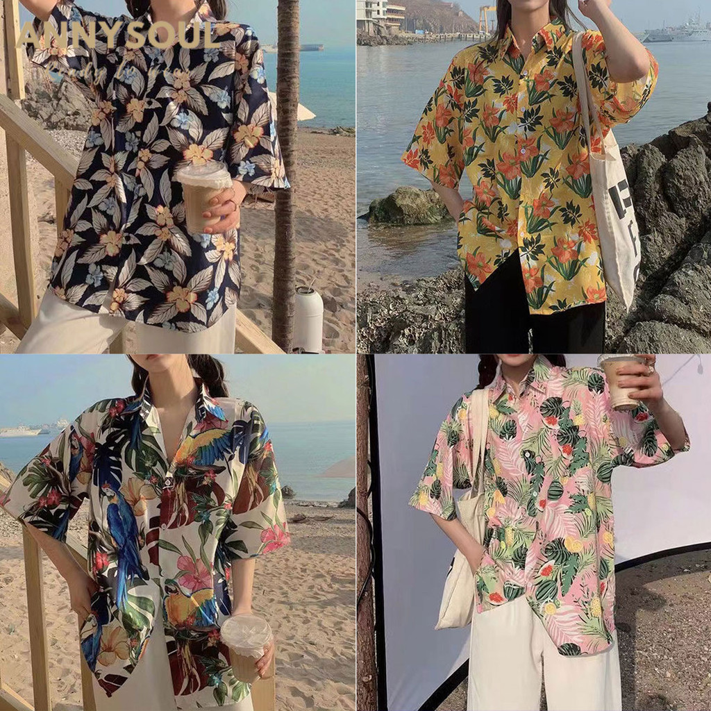 เสื้อฮาวายลายใบไม้ เนื้อผ้าสปัน ผ้าพริ้ว เนื้อผ้าเบา ไม่ร้อนใส่สบาย