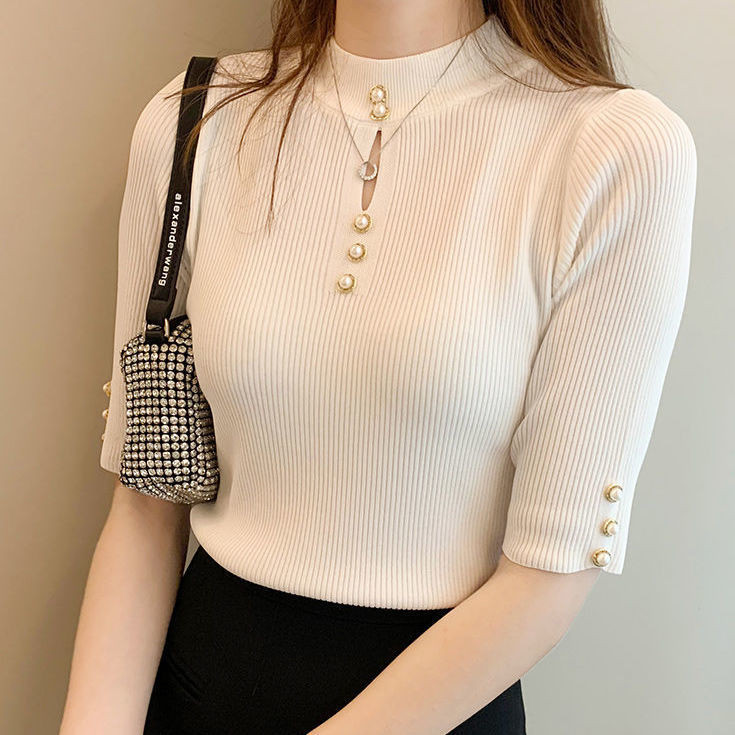 เสื้อกันหนาว คอกลม ผ้าถัก แบบบาง ตัวสั้น สําหรับผู้หญิง