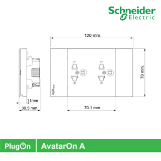 Schneider ชุดเต้ารับคู่ 3 ขา พร้อมหน้ากากสีขาว (แบบยกกล่อง 10ชิ้น) รุ่น AvatarOn A | A70426UST_WE