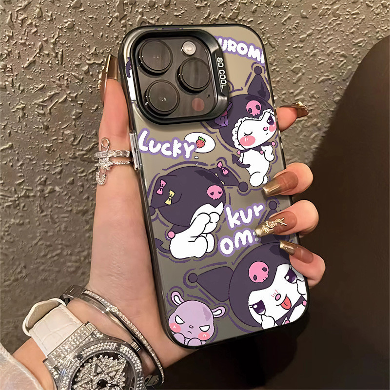 เคสโทรศัพท์มือถือ ซิลิโคนแข็ง กันกระแทก ลายการ์ตูน Kuro สีม่วง สําหรับ IPhone 11 14 13 12 15 Pro MAX PLUS Camera X 8 SE2020 XS MAX XR 7
