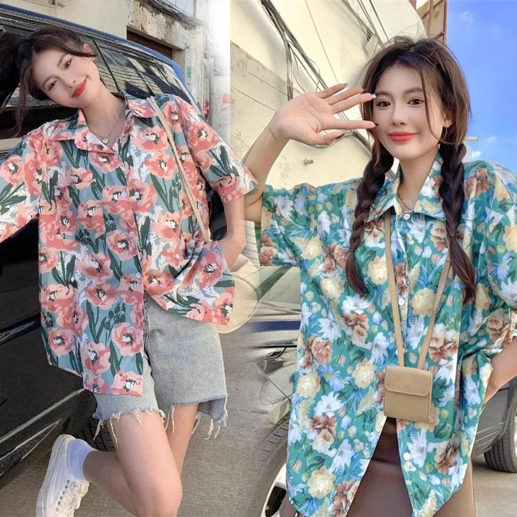 MIMI&DIDI เสื้อเชิ้ตฮาวายแขนสั้นลายดอกกุหลาบ รุ่น W312