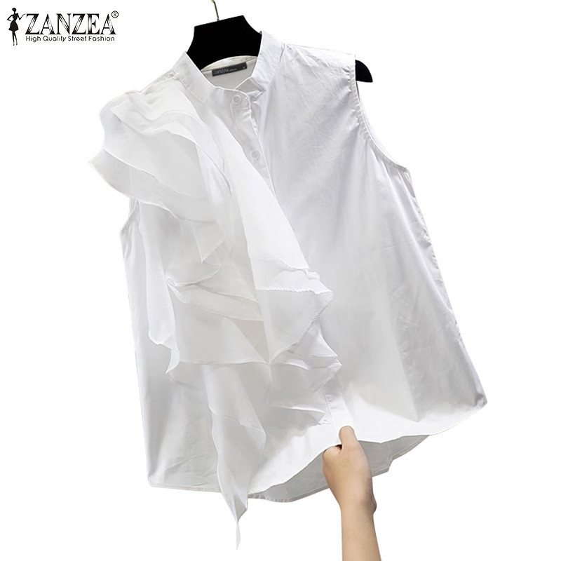 Zanzea เสื้อเบลาส์ คอกลม แขนกุด สไตล์เกาหลี สําหรับผู้หญิง