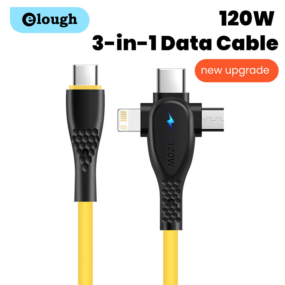 Elough 3-in-1 สายชาร์จ USB Type C เป็น Type C PD ชาร์จเร็ว 120W