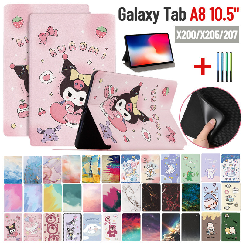 SAMSUNG สําหรับsamsung Galaxy Tab A8 10.5 2021 2022 SM-X200 SM-X205 X207 Kuromi Melody Labubu Crayon Shin Chan Ultra Slimเด็กน่ารักการ์ตูนหนังฝาครอบกันกระแทกกรณีพลิก
