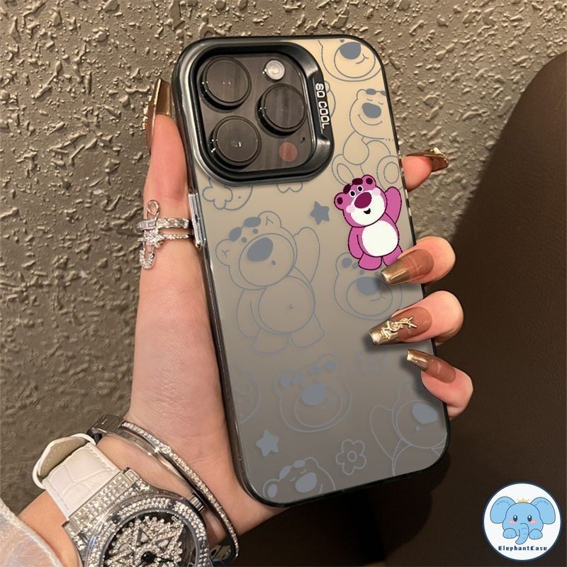 การ์ตูนน่ารักสตรอเบอร์รี่หมี Lotso น่ารักหรูหราชุบโลหะปกอ่อน iPhone 15 14 11 7Plus 13 XR X 12 Pro Max 8 15 7 Plus XS Max