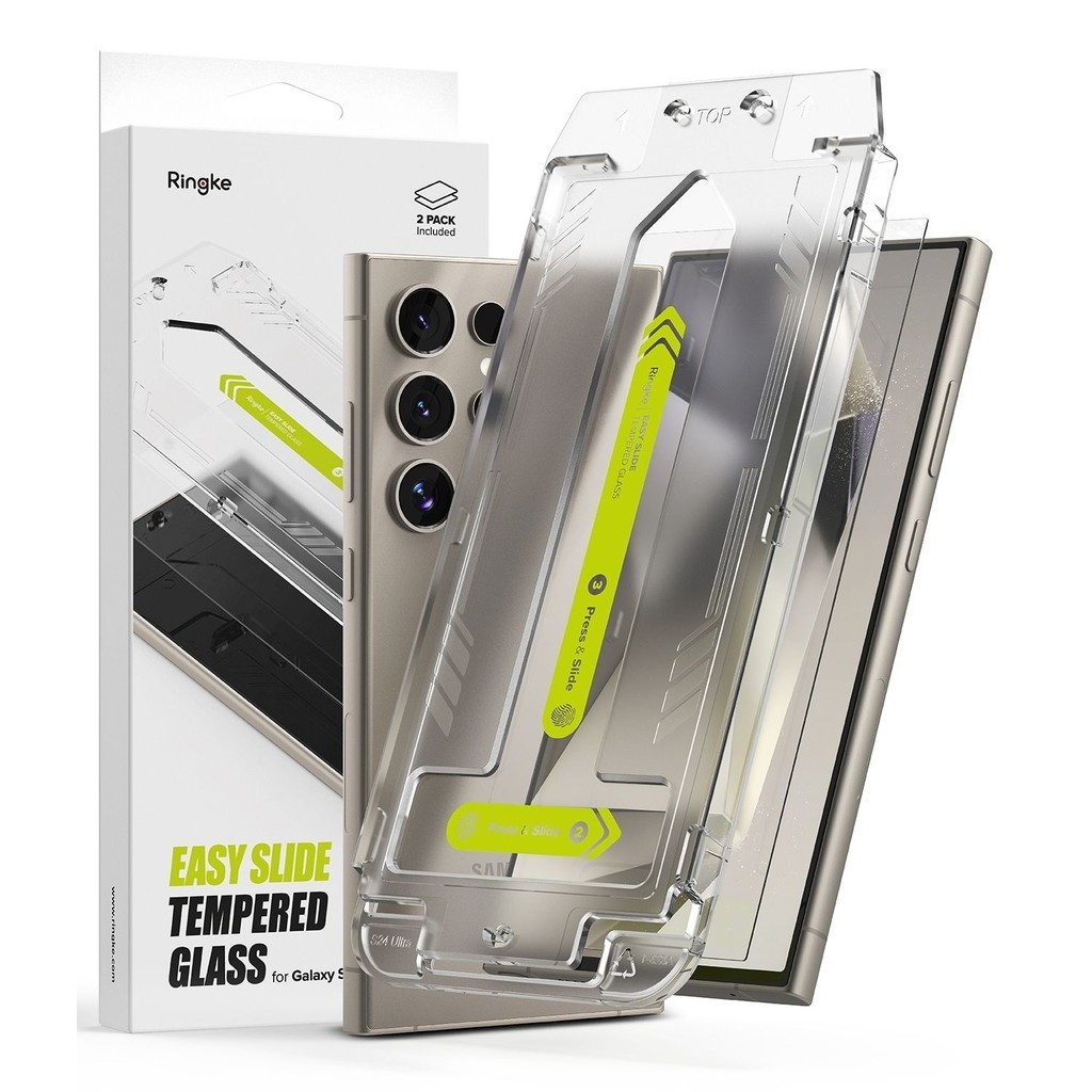 Ringke Easy Slide Galaxy S24 Ultra กระจกเทมเปอร์ปกป้องหน้าจอ [2 ชิ้น แพ็ค + จิ๊ก]