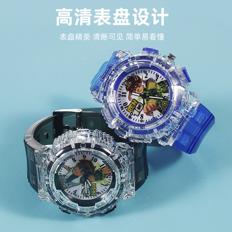 Ben 10 นาฬิกา Led สําหรับเด็กนาฬิกาอะนิเมะแฟลชที่มีสีสันนาฬิกาเด็กนาฬิกาควอตซ์ของเล่นเด็กวันหยุดของขวัญวันเกิดของขวัญ Ben 10 นาฬิกา Omnitrix