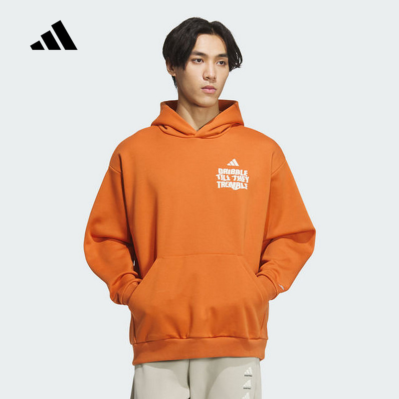 ADIDAS อาดิดาสฤดูหนาว2024ใหม่บาสเกตบอลชายกีฬาการฝึกอบรมสบายๆคลุมด้วยผ้าเสื้อกันหนาวเสื้อสวมหัว เจซี6