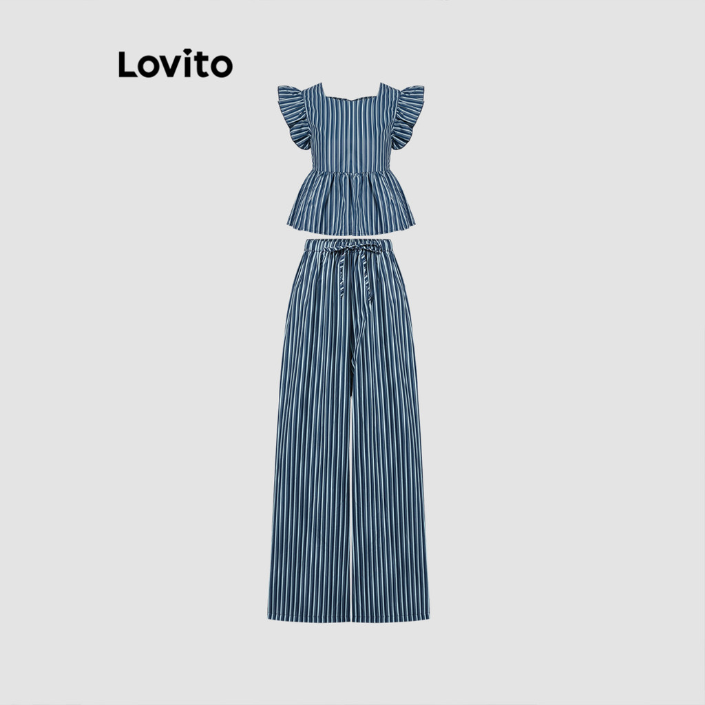 Lovito ฤดูร้อนสบายๆ/ฤดูใบไม้ผลิกางเกงชุดลายนัวเนียเหมลูกไม้ขึ้นท็อปส์หรือกางเกงสําหรับผู้หญิง L177AD716 ราคา ถูกที่สุด ดีลบีเคเค แกลเลอรีภาพที่ 5
