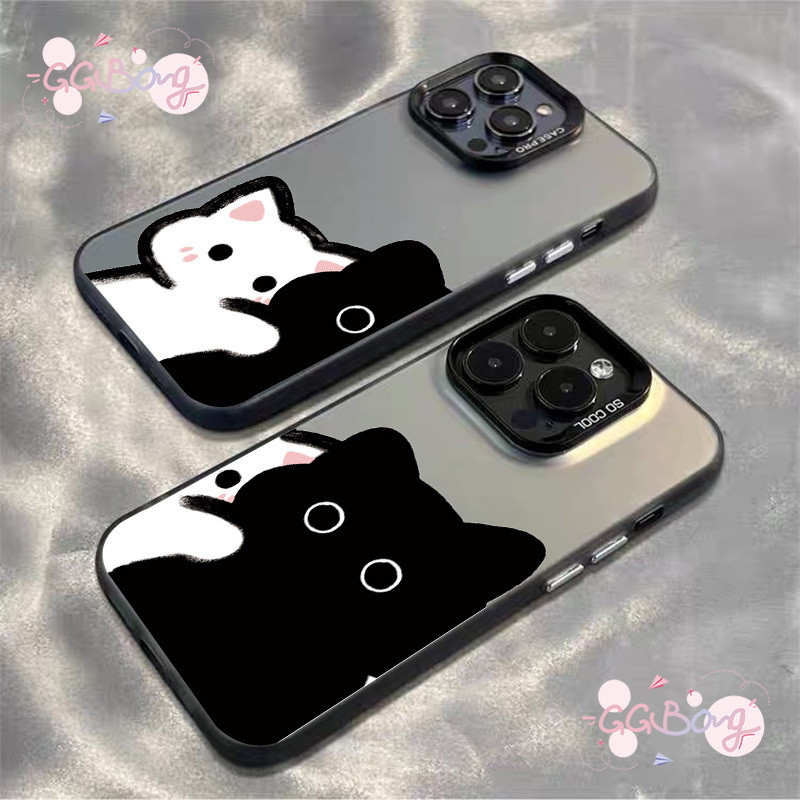 คู่รัก ลูกแมวตลก แมวขาว ดำ เคส Tpu นิ่ม เคสไอโฟน 17 air 16 15 11 13 XR 14 12 Pro Max X XS Max 16 7 14 8 Plus SE เคส