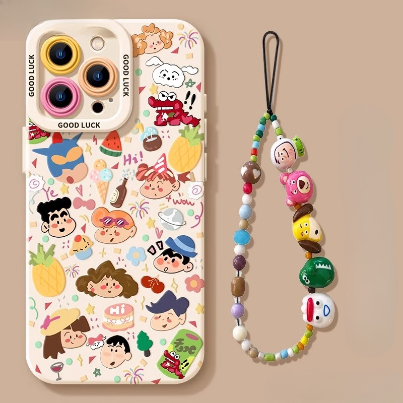 สําหรับiphone 16 15 14 13 12 11 Pro Max X XR XS Max 7 8 Plusน่ารักCrayon Shin Chanการ์ตูนสร้อยข้อมือคู่Anti Dropเคสโทรศัพท์ปกอ่อน