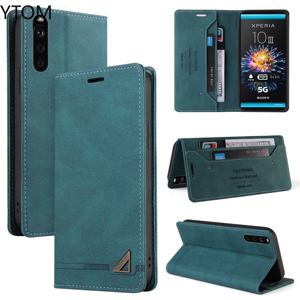 สําหรับ Sony Xperia 10 V IV 1 II 5 III Xperia10 Xperia5 Xperia1 Retro PU หนังกระเป๋าสตางค์แม่เหล็กพร้อมช่องใส่การ์ด Soft TPU กันชนขาตั้งโทรศัพท์มือถือครอบคลุมปลอก