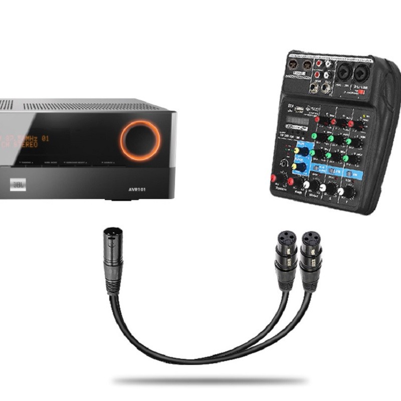 3pin XLR หญิงแจ็ค Dual 2 ปลั๊กชาย Y SPLITTER สาย Adaptor 1 FT สายไฟ