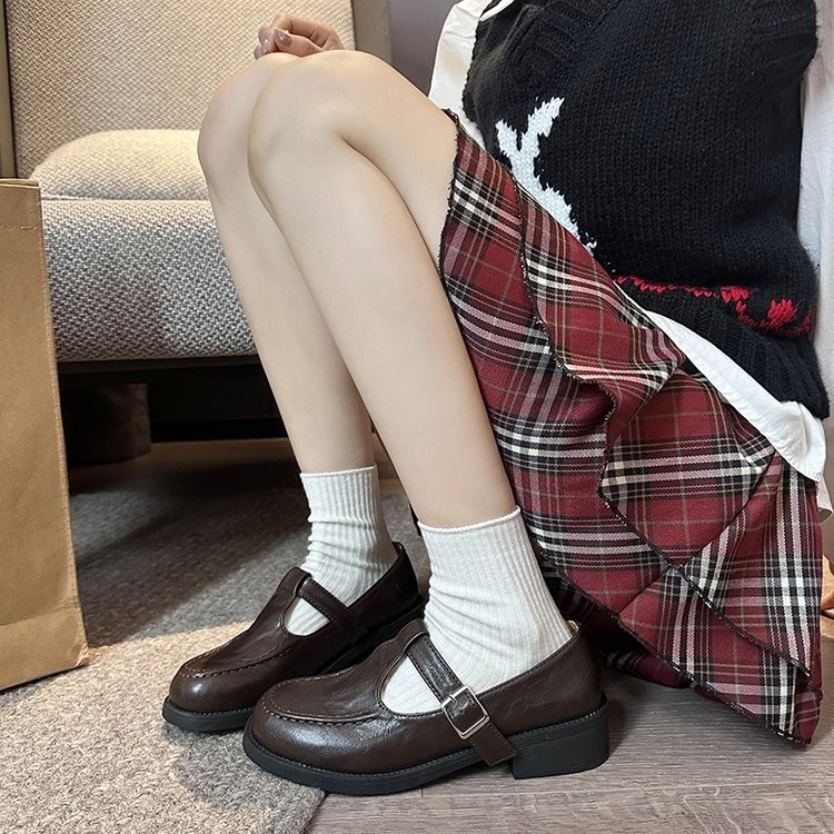 บัลเล่ต์ฝรั่งเศสรองเท้า Retro Laced-Up Mary Jane รองเท้าสไตล์อังกฤษรองเท้าหนังผู้หญิงหนา Soled รองเท้าโลฟเฟอร์ commuter loafer shoes