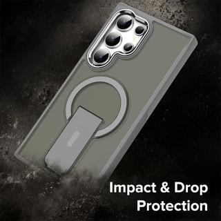 สําหรับ Samsung Galaxy S26 S25 S24 Plus S26 Ultra S25FE S24FE โลหะหรูหราเลนส์ Flip Bracket เคสโทรศัพท์แม่เหล็กโปร่งแสง Matte กันกระแทก Hard อะคริลิคฝาครอบ