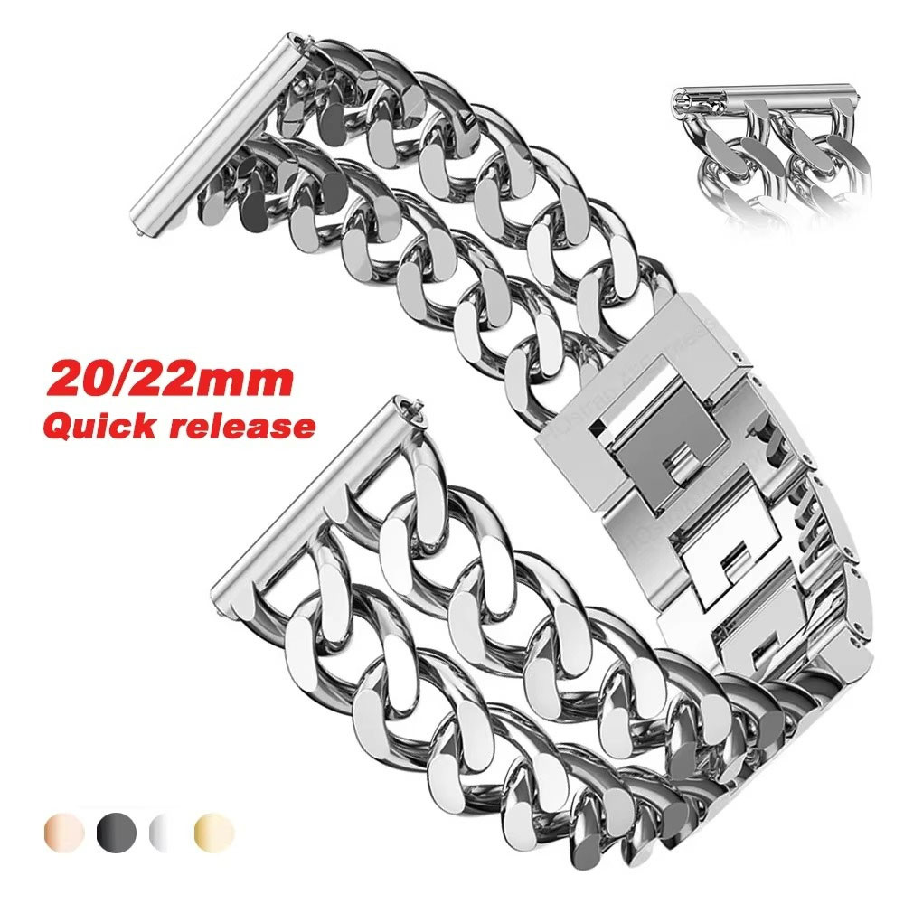 20มิลลิเมตร22มิลลิเมตรโซ่โลหะสายนาฬิกาข้อมือสากลเปลี่ยนสายสําหรับผู้หญิงผู้ชายนาฬิกาวงสร้อยข้อมือเงิน