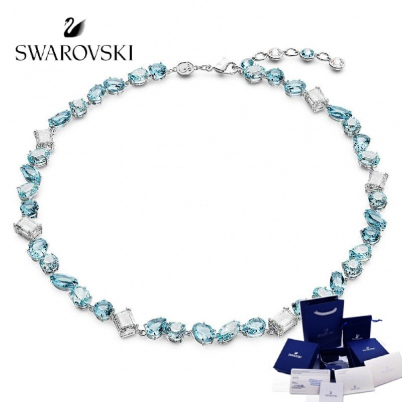 สร้อยคอ Swarovski echo พร้อมสร้อยคอคริสตัลสีน้ําเงินและกล่อง สคามิ