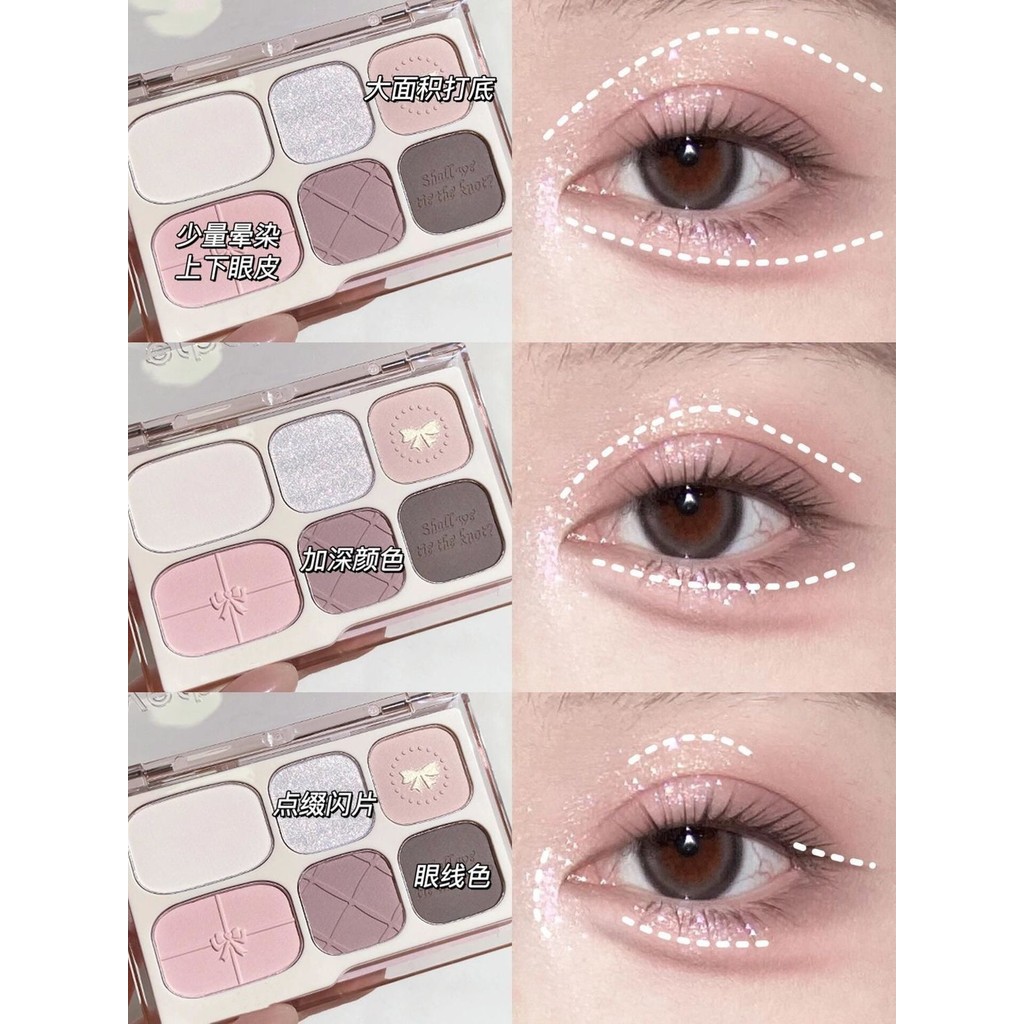 shiny girl: ถาดอายแชโดว์หกสีใบ้เคลือบสีโลกซ่อมแซมไฮกลอสพาเลทอายแชโดว์ในตัวหลากสี สามารถใช้เป็นบลัชออนหรือไฮไลท์เตอร์ได้ - รูปที่ 3