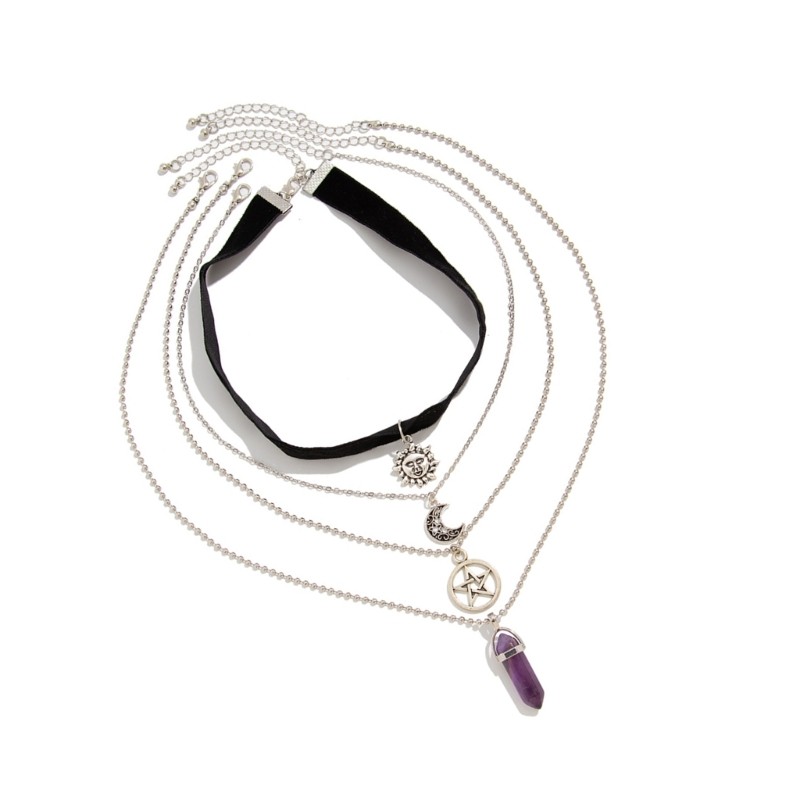 CH* 4 Pack Vintage Sun และ Moon สร้อยคอ Featuring จี้คริสตัลสร้อยคอจี้