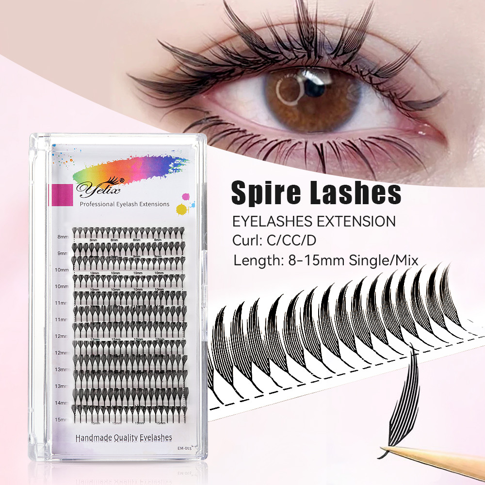 Yelix Comics Spire Lashes Premade Feather Shape Eyelashes Extension Soft Natural Light ขนตาปลอม