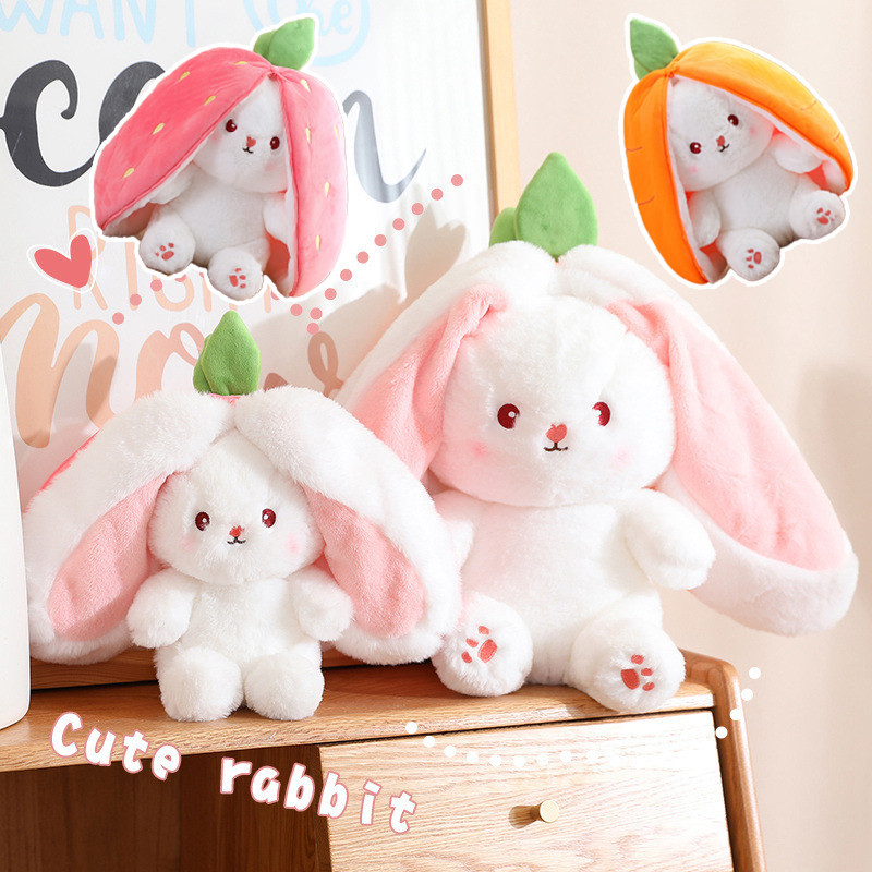 ✨COD✨2 in1ตุ๊กตากระต่าย แปลงร่างได้ สตรอเบอร์รี่ แครอท กระต่าย ตุ๊กตากระต่ายหูยาว คุณภาพสูง ตุ๊กตา