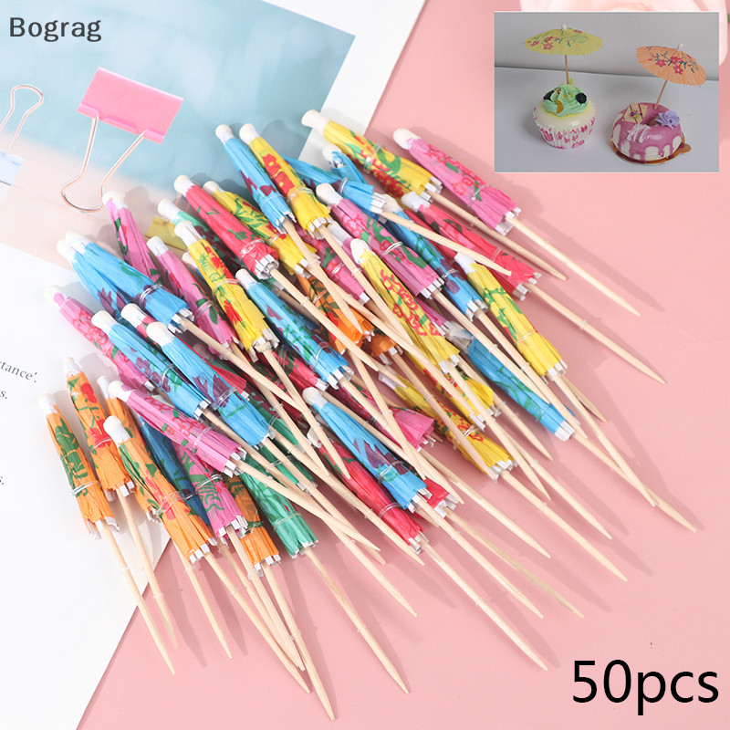 [Bogr] 50 ชิ้น / แพ็ค เครื่องดื่ม ผลไม้ เค้ก ร่ม ขนาดเล็ก กระดาษ ค็อกเทล ร่มกันแดด COD