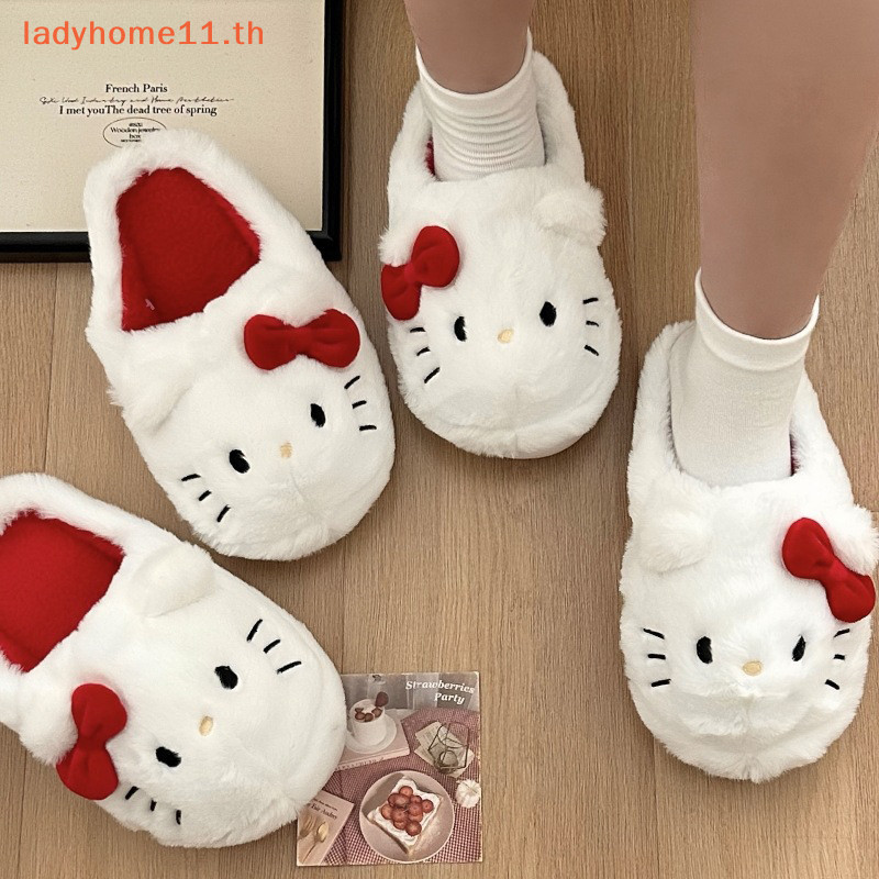 Onelady รองเท้าแตะ บุกํามะหยี่ขนนิ่ม ลายคิตตี้น่ารัก เหมาะกับฤดูใบไม้ร่วง ฤดูหนาว สําหรับผู้ใหญ่ ห้องนอน คริสต์มาส