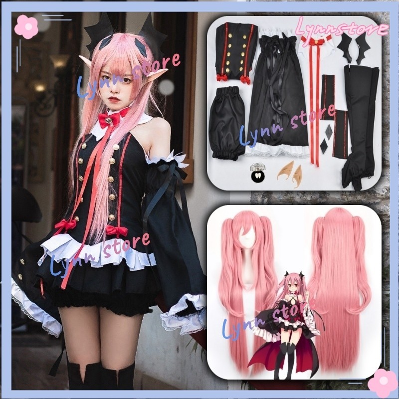 ชุดคอสเพลย์ วิกผม Seraph Of The End Krul Tepes สีดํา สีแดง สําหรับผู้หญิง