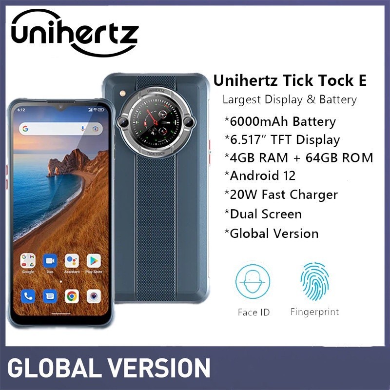Unihertz Tick Tock E Android สมาร์ทโฟน 6000mAh หน้าจอ 6.5 นิ้ว 4GB 64GB โทรศัพท์มือถือ กล้อง 48 MP ปลดล็อกด้วยการชาร์จโทรศัพท์อย่างรวดเร็ว