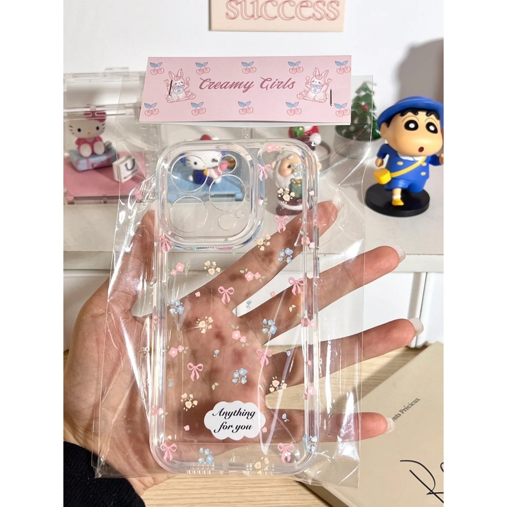 เคส iphone hone 11 12 13 14 15 plus Pro Max iphoneX Xr Xs Max 7 8 6s plus Beauty โบว์ดอกไม้ TPU เคสโทรศัพท์โปร่งใสนุ่ม