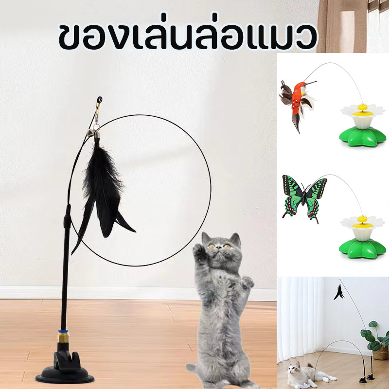 พร้อมส่ง ของเล่นแมว ขนนก ไม้ล่อแมว Cat toy ไม้แหย่แมว แบบปุ่มดูดสุญญากาศ ของเล่นล่อแมว
