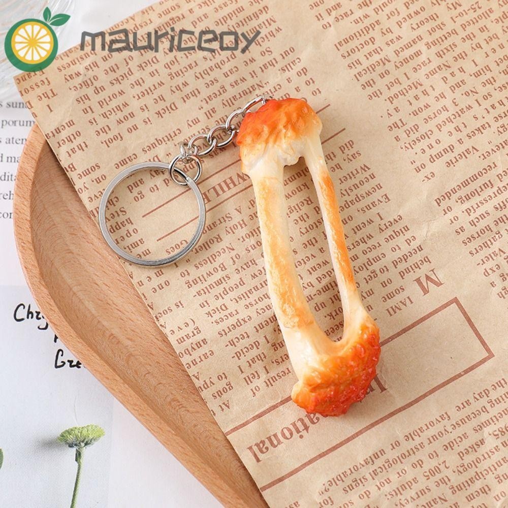 Mauriceoya จี้กระดูกขาไก่ โมเดลปีกไก่น่ารัก พวงกุญแจกระดูกไก่จําลองแฟชั่น PVC อาหารสร้างสรรค์ พวงกุญแจกระดูกไก่ จี้กุญแจรถ