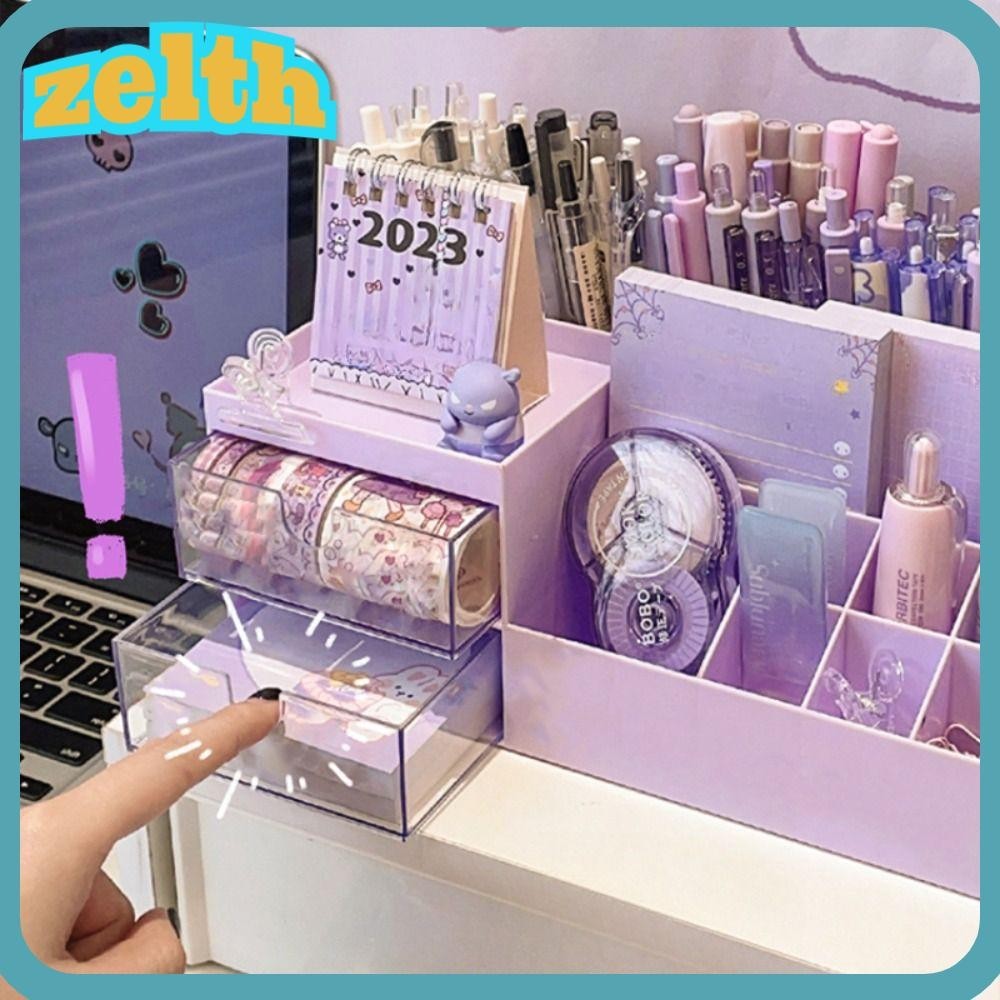 Zelth กล่องลิ้นชักพลาสติกน่ารัก เก้าช่อง สําหรับใส่จัดเก็บของ ตั้งโต๊ะ เหมาะกับผู้หญิง สํานักงาน