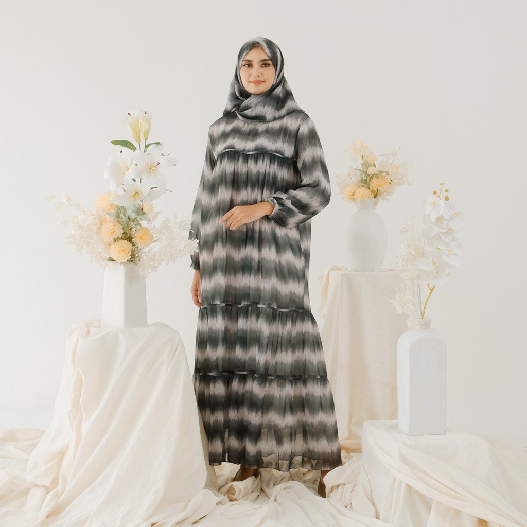 Asda Dress Set Hijab Ultimate Grey - Elegant Premium Ceruty Dress Grey