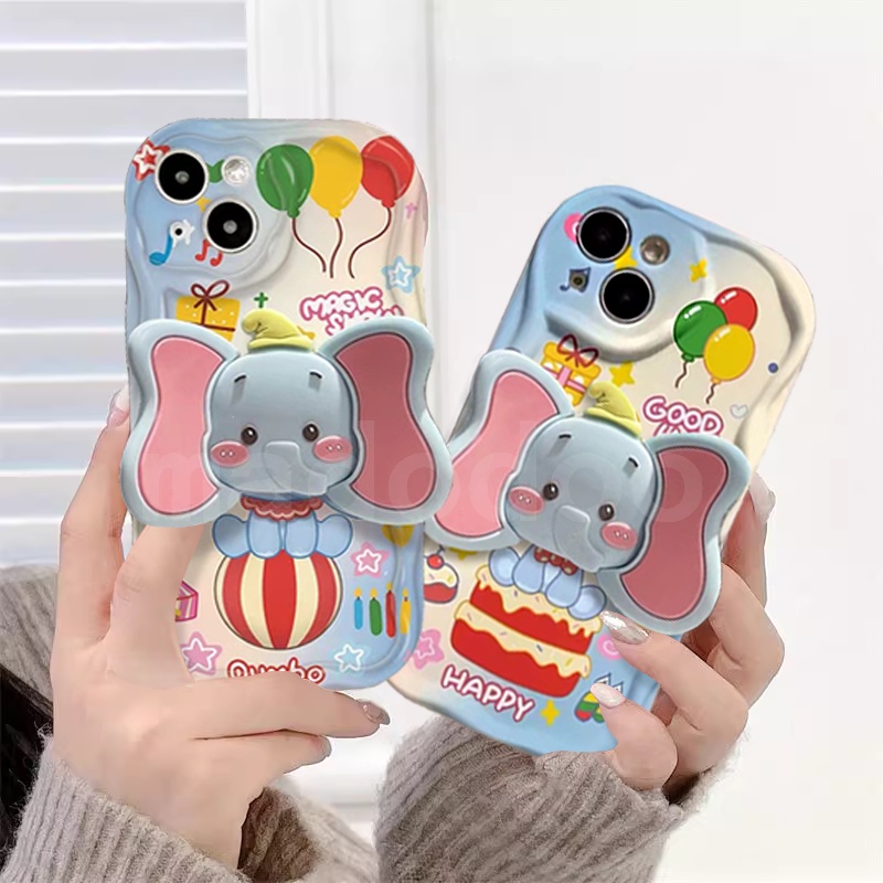 เคส Soft Samsung Galaxy S24 S23 Ultra S22 Plus S21 S20 FE 5G A11 A50 A30S A50S A10S A20S A20 A30 A31 A51 A71 4G A21S A02S A03S M11 Cute Cartoon Balloon Cake Elephant With Stand Fine hole Wavy Edge Airbag Anti-fall Phone Case NY 117