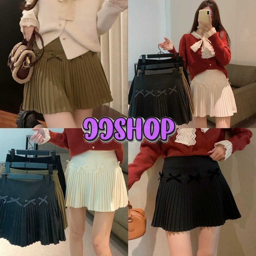 JJ Shop​ ​พร้อมส่ง กระโปรงไหมพรม มีซับบางๆ ทรงพรีส ดีเทลติดโบว์น่ารัก "T809/M5729"