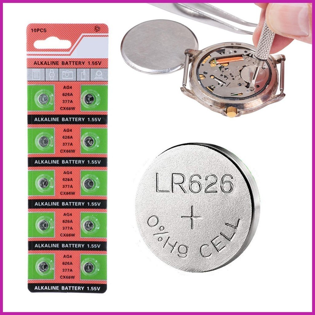 ราคาขายส่งแบตเตอรี่นาฬิกาข้อมือ AG4 377A 377 LR44 LR626 SR626SW SR66 LR66 1.55V สีเงิน สําหรับนาฬิกา 10 ชิ้น