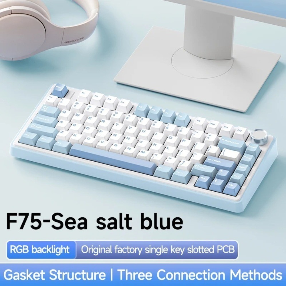 Aula F75 3-mode Mechanical Keyboard, 80 Key Full Key Hot Swappable RGB Backlight Effect Office with Rotary Knob, Suitable for Esports Games<p>“><center><h4></h4><p><p><font color=