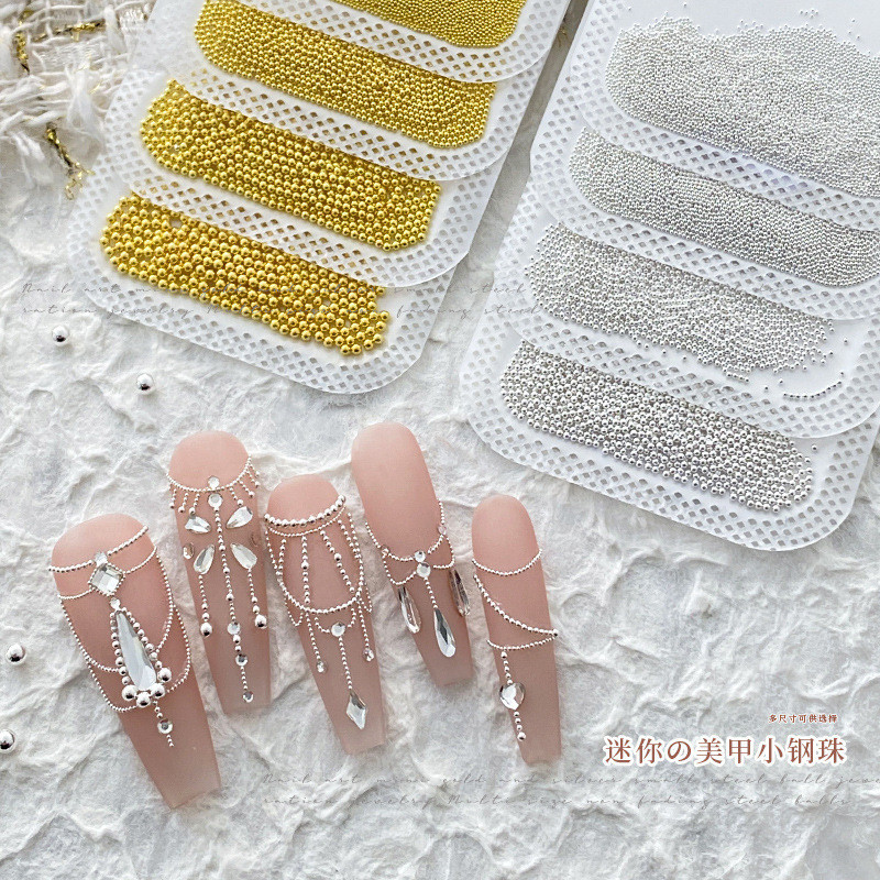 เครื่องประดับ ลูกปัดเหล็ก ทรงกลม ขนาดเล็ก 0.4 มม. สีทอง สีเงิน สําหรับตกแต่งเล็บ