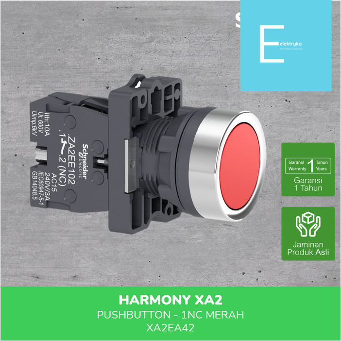 MERAH Schneider Electric Push Button Flush 22mm 1NC Red - XA2EA42